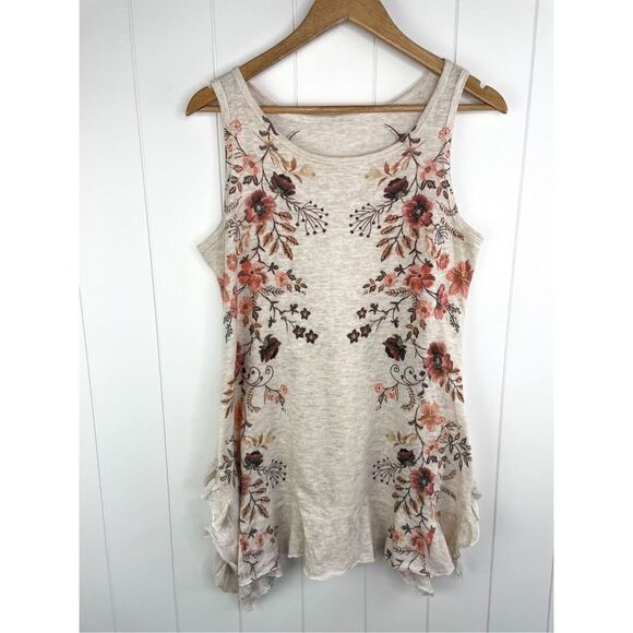 Unbranded Boho Heather Beige Floral Tunic Tank Ruffle Bottom - Picture 1 of 8